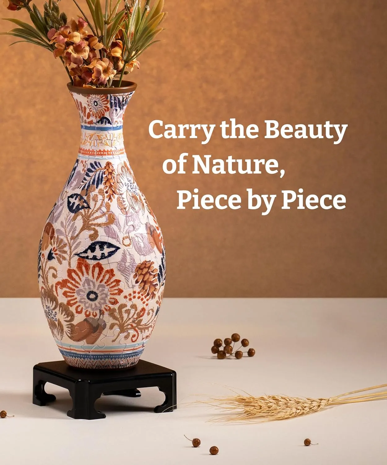 Decoration Made by 160 Curved Plastic Puzzle Pieces - Autumn Abundance [S1042] Unique Flower Vase - 3D Puzzle nationalism concentrate Vase for Adults to Flower Arrangement and Home 