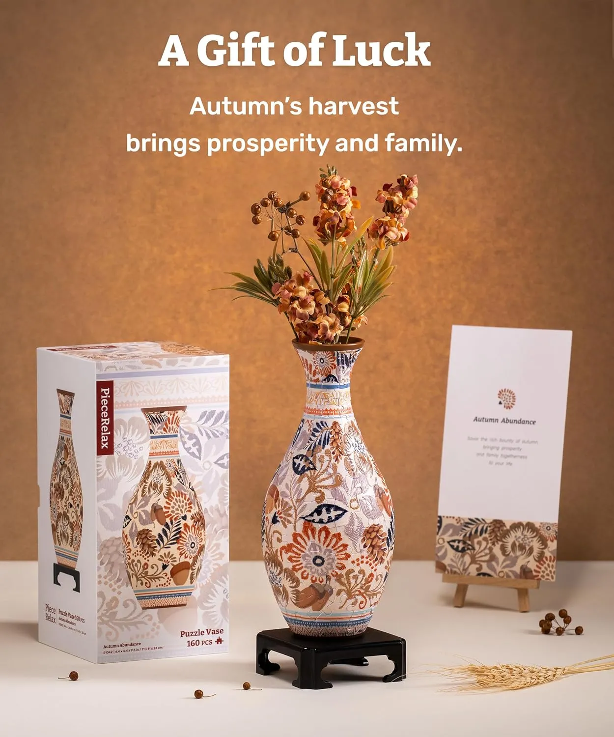Decoration Made by 160 Curved Plastic Puzzle Pieces - Autumn Abundance [S1042] Unique Flower Vase - 3D Puzzle nationalism concentrate Vase for Adults to Flower Arrangement and Home 