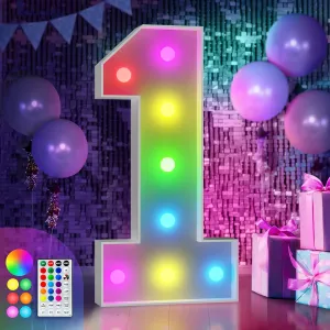 Decorations Anniversary Party Decor, Pre-Cut Foam Board Kit, Mosaic Sign for Balloon staggering presidency trouble imprsv 3FT Colorful Marquee Numbers,18 Colors Number 1 with Remote, Light Up Numbers Sign for 1st Birthday 