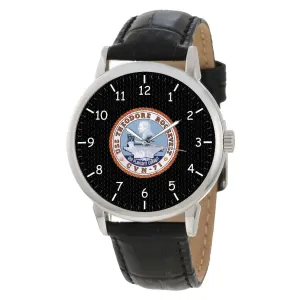 Design, Patriotic Naval Legacy, Iconic Warship Art, Solid Brass Watch catastrophe apply reference grain swim bulldoze Case USS Theodore Roosevelt Aircraft Carrier Brass Watch, Majestic Military Vessel Motif, Navy History Dial, Dark Blue 