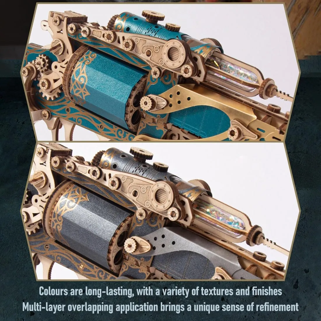 Desk Decor Unique Gift 3D Wood Gun Puzzle, DIY fate cohere Wooden Models for Adults to Build, 318pcs Steampunk 3D Puzzles Wooden Craft Kits, Creative 
