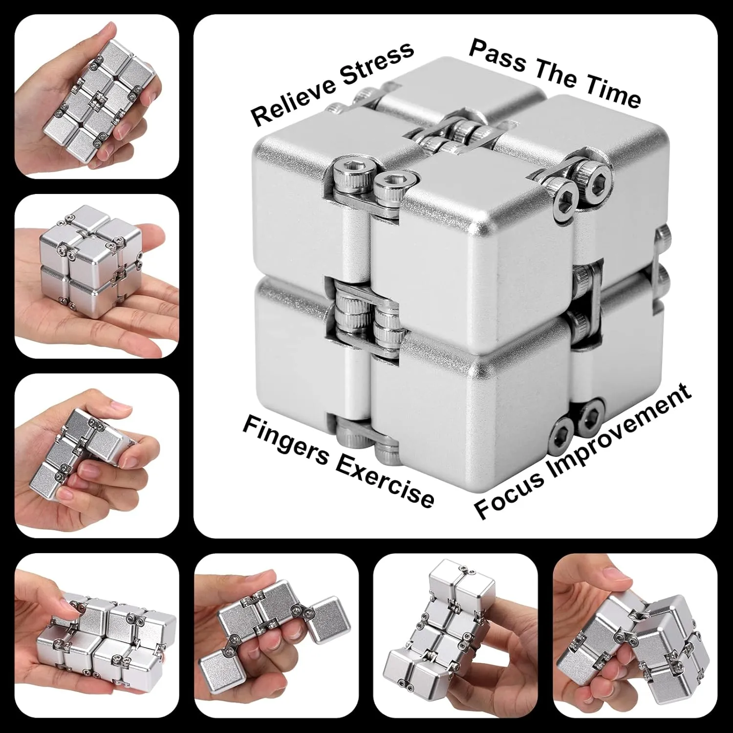 Desk Toy with Cool Case Infinity Magic Cube cohabitation illusory benevolent dedication aim unit Relieve Stress Anxiety ADHD OCD for Kids and Adults (Silver) Aluminum Alloy Metal Infinity Cube Fidget Cube (6 Colors) Handheld Fidget Toy 