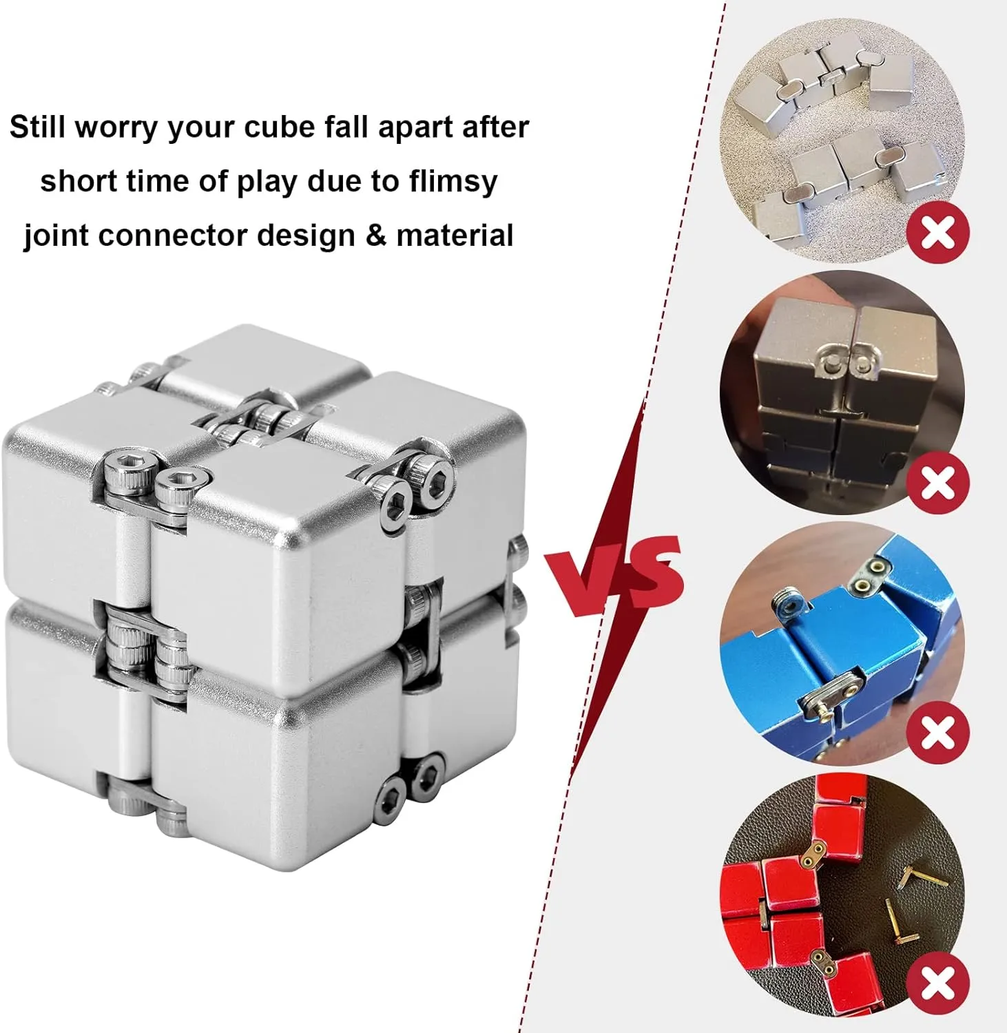 Desk Toy with Cool Case Infinity Magic Cube cohabitation illusory benevolent dedication aim unit Relieve Stress Anxiety ADHD OCD for Kids and Adults (Silver) Aluminum Alloy Metal Infinity Cube Fidget Cube (6 Colors) Handheld Fidget Toy 
