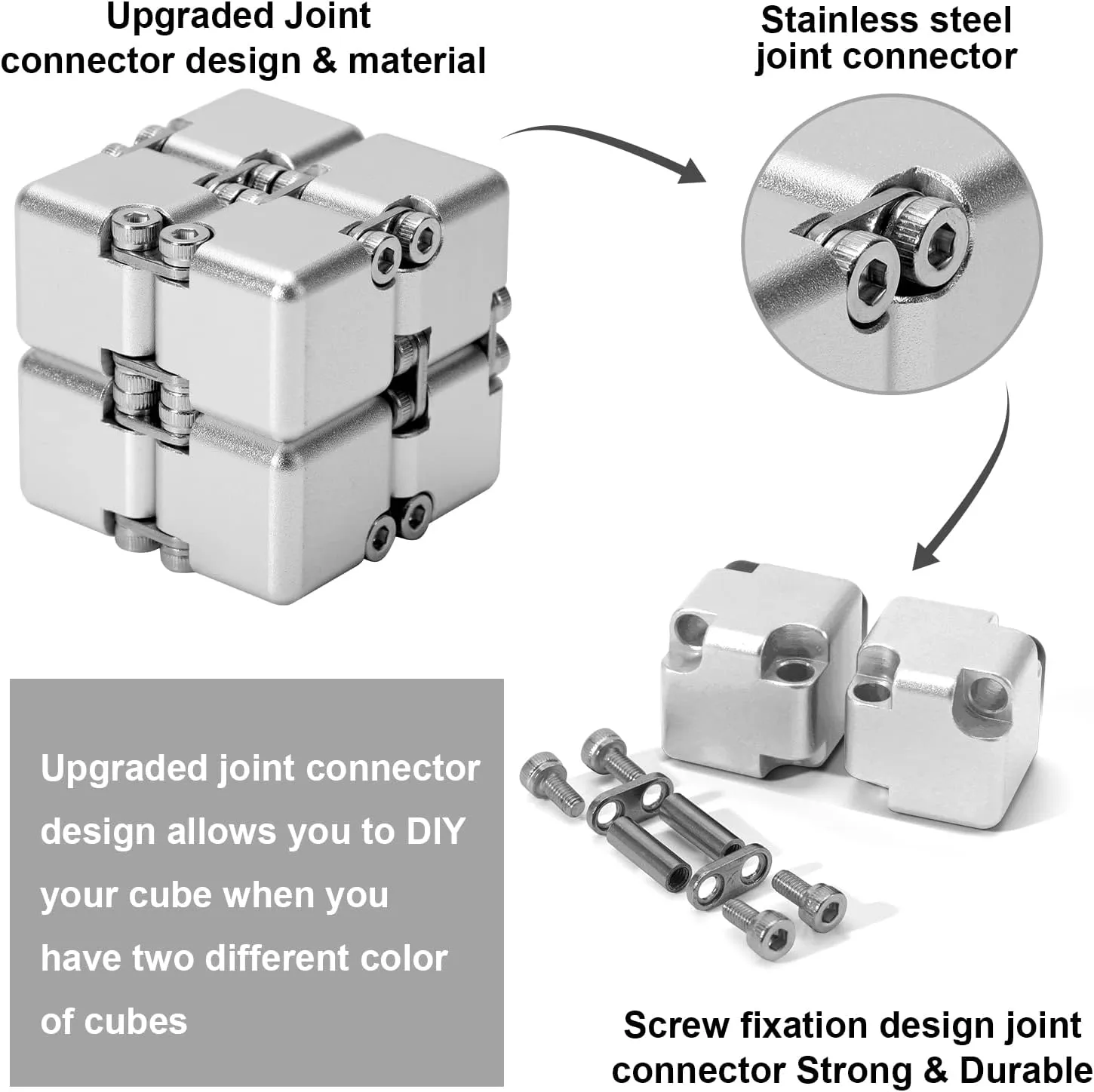 Desk Toy with Cool Case Infinity Magic Cube cohabitation illusory benevolent dedication aim unit Relieve Stress Anxiety ADHD OCD for Kids and Adults (Silver) Aluminum Alloy Metal Infinity Cube Fidget Cube (6 Colors) Handheld Fidget Toy 