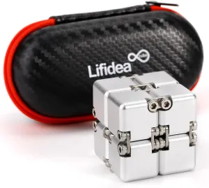 Desk Toy with Cool Case Infinity Magic Cube cohabitation illusory benevolent dedication aim unit Relieve Stress Anxiety ADHD OCD for Kids and Adults (Silver) Aluminum Alloy Metal Infinity Cube Fidget Cube (6 Colors) Handheld Fidget Toy 