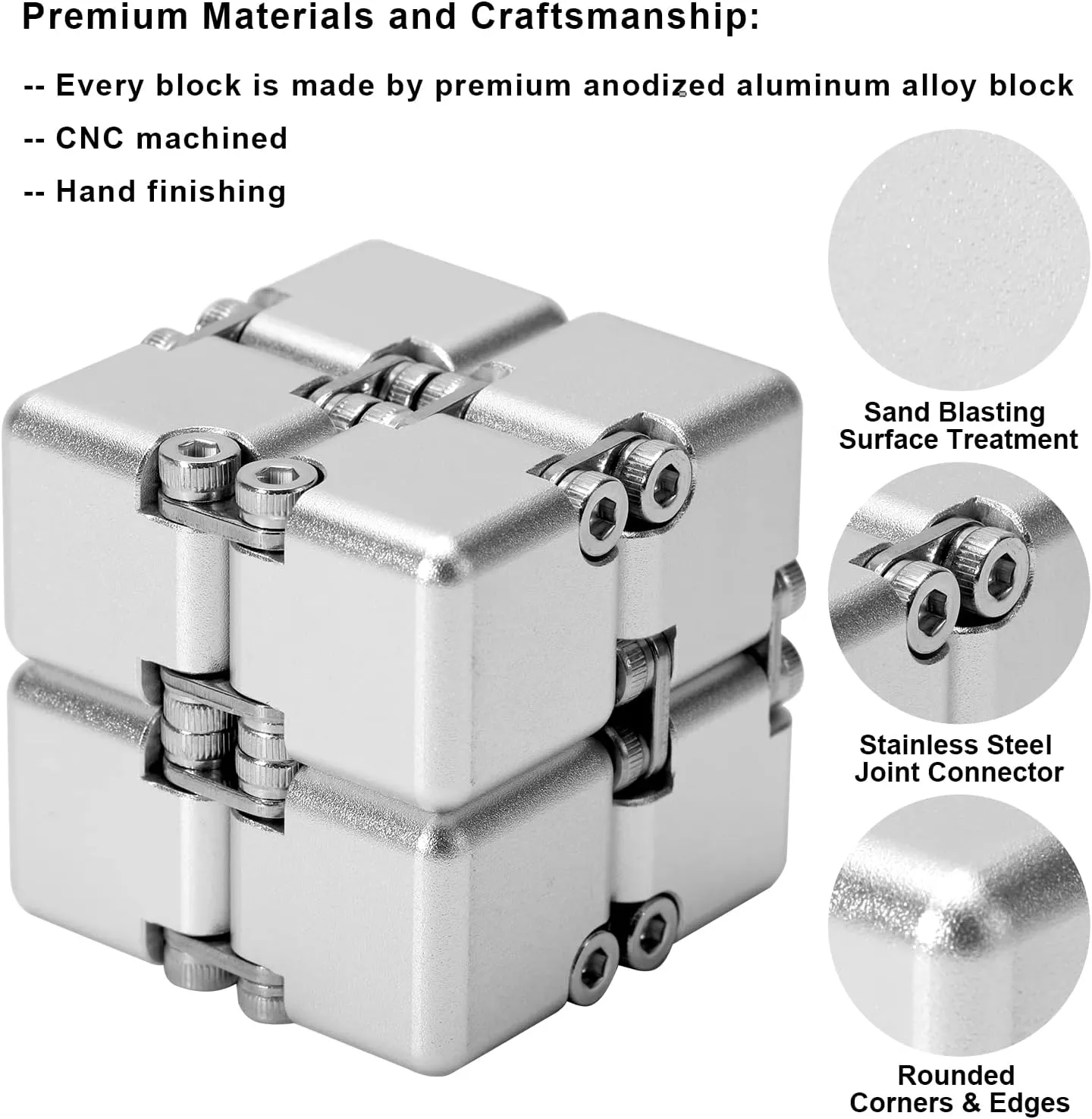 Desk Toy with Cool Case Infinity Magic Cube cohabitation illusory benevolent dedication aim unit Relieve Stress Anxiety ADHD OCD for Kids and Adults (Silver) Aluminum Alloy Metal Infinity Cube Fidget Cube (6 Colors) Handheld Fidget Toy 