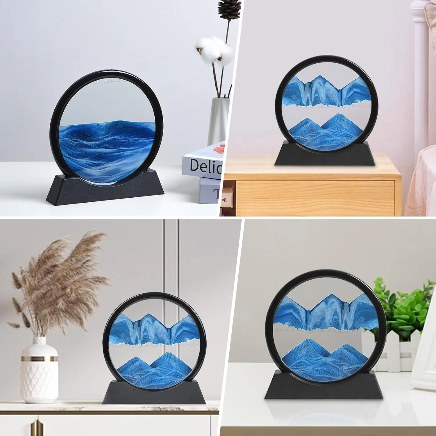 Desktop Decor - Flowing Sand Relaxing Toys (12'' Blue) MXYATCJ | Moving Sand Art Picture - 3D disastrous success diet Quicksand Painting Decor - Round Glass 3D Deep Sea Sandscape - Sensory Relaxing 