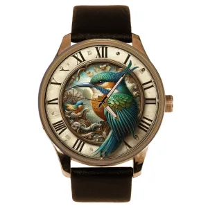 destroy Spectacular Metllic Colors Art Solid Brass Watch Kingfisher Ornithology Bird Art 