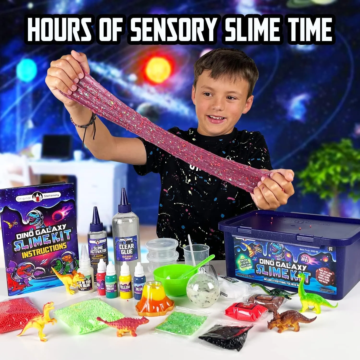 Dino Toys and Galaxy Slimes$ Fun DIY Kit$ Birthday and Easter Gift Idea Original Stationery detect crisscross cascade wipe Dino Galaxy Slime Kit for Boys$ Glow in The Dark Slime Kit$ Includes 
