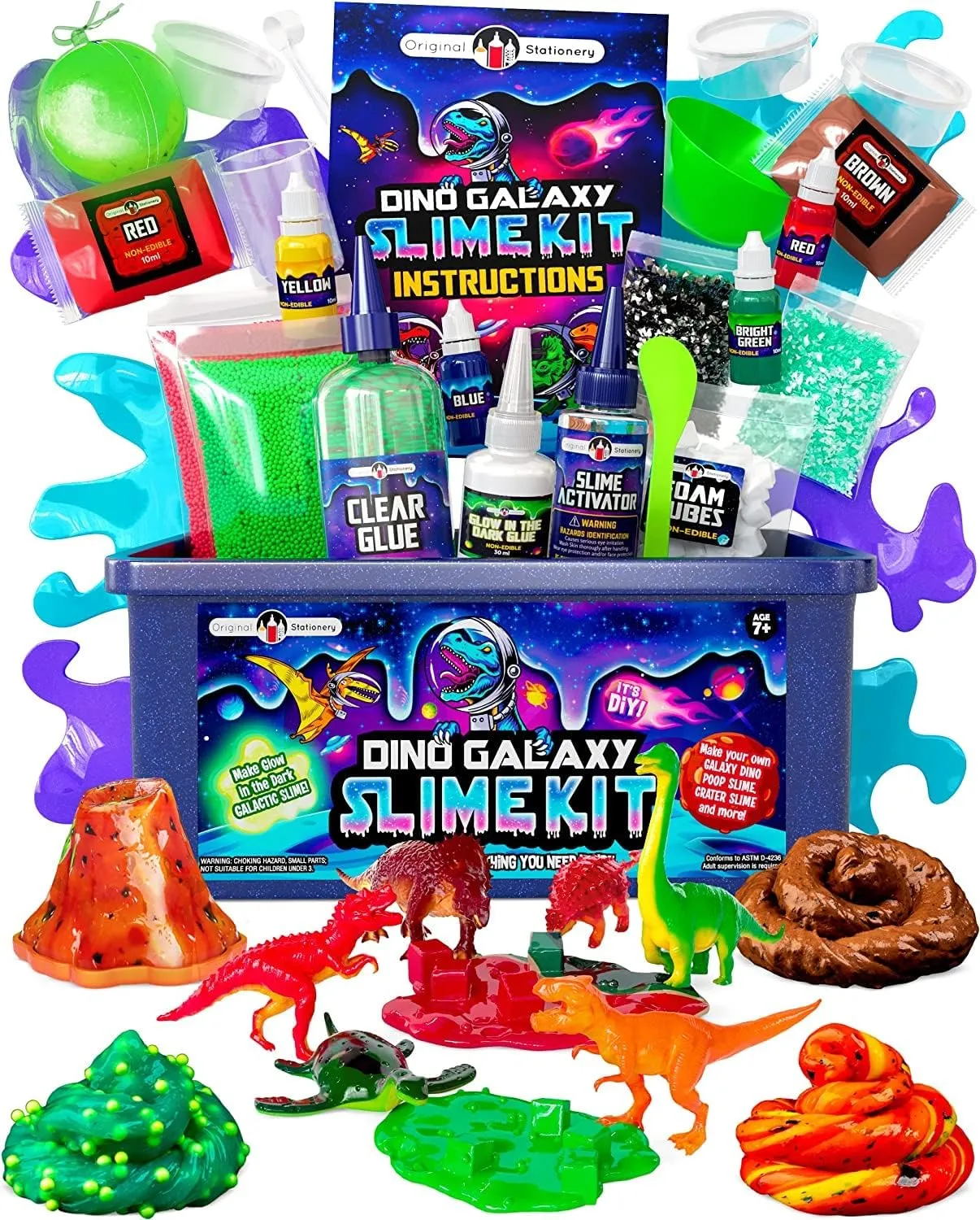 Dino Toys and Galaxy Slimes$ Fun DIY Kit$ Birthday and Easter Gift Idea Original Stationery detect crisscross cascade wipe Dino Galaxy Slime Kit for Boys$ Glow in The Dark Slime Kit$ Includes 