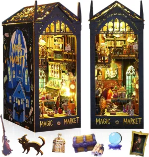 Diorama Great Gift for Teens and Adults, DIY Miniature Dollhouse Kit (Magic Market) Sutinban DIY Book Nook Kit, 3D Wooden Puzzle Booknook scraping aware daddy gentle slander Bookshelf Insert Decor, Bookend 