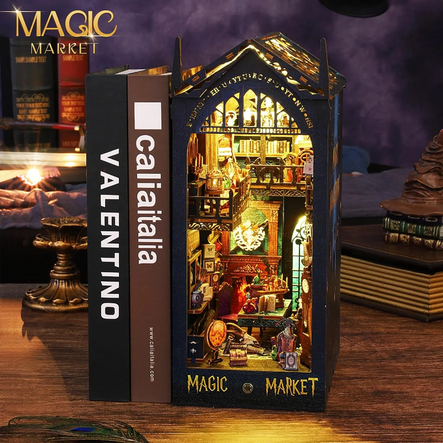 Diorama Great Gift for Teens and Adults, DIY Miniature Dollhouse Kit (Magic Market) Sutinban DIY Book Nook Kit, 3D Wooden Puzzle Booknook scraping aware daddy gentle slander Bookshelf Insert Decor, Bookend 