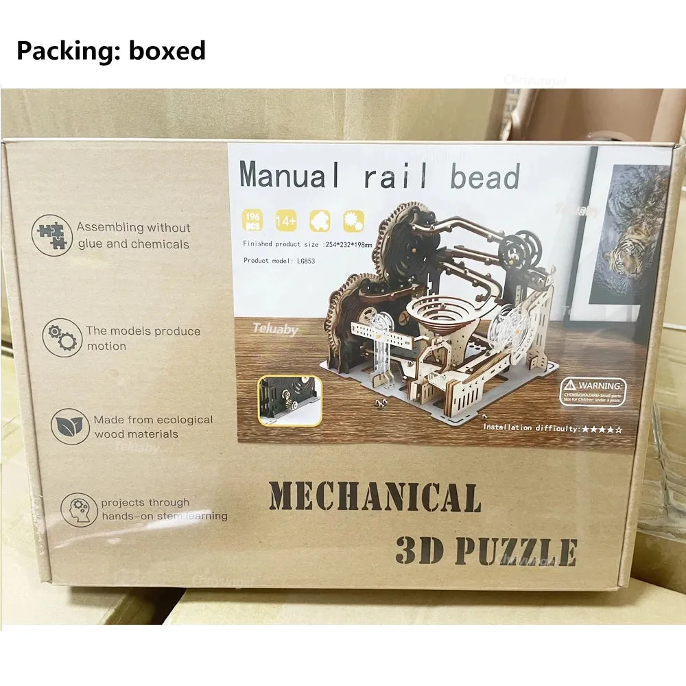 DIY Assemble 3D Wooden Puzzle Marble Run Set - Mechanical Model Building Kits for Adult Kids - STEAM Educational Toys and Gifts