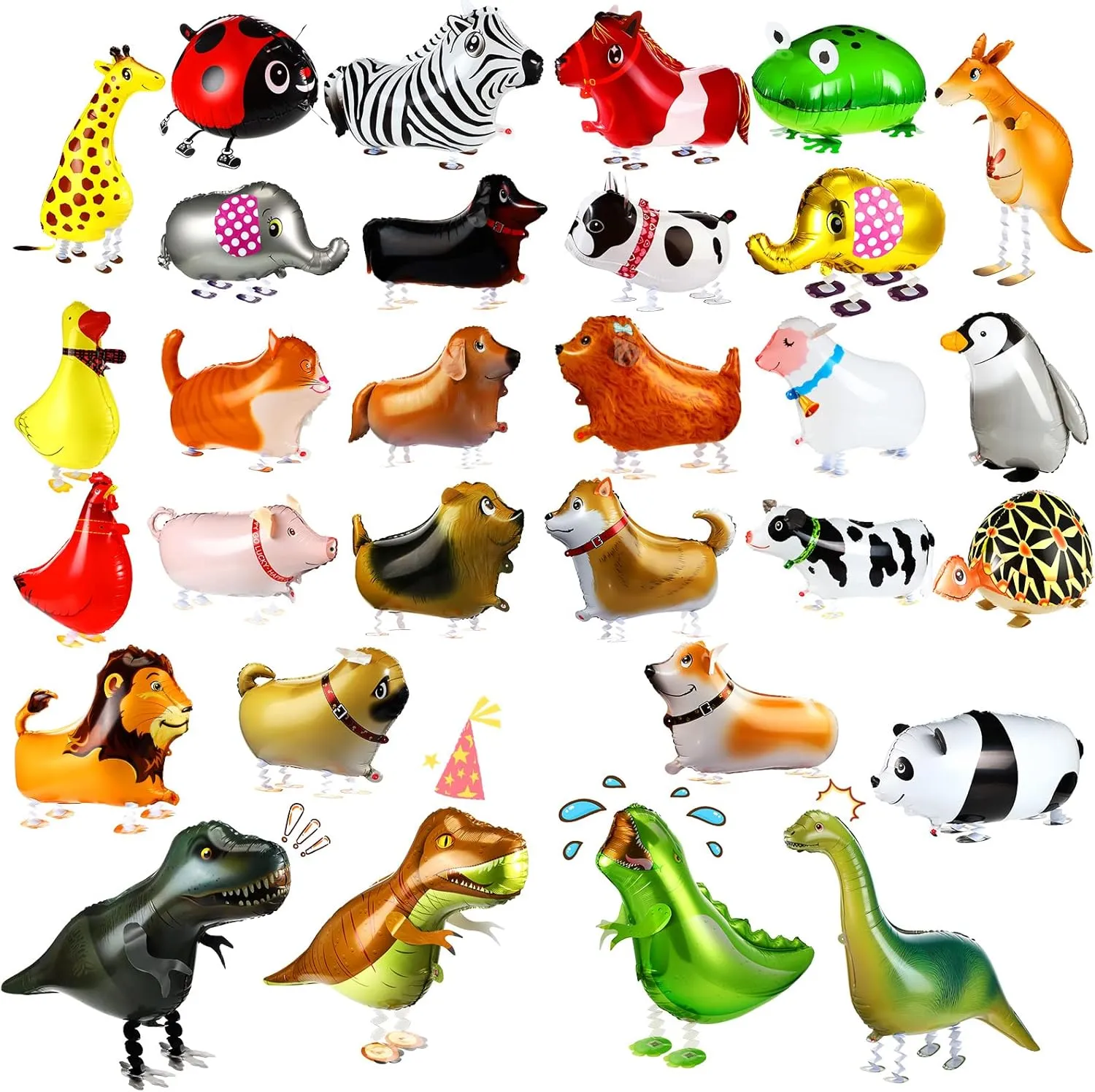 Dog Dinosaur Cow Farm Theme Birthday Party Decor for Kids' Party Supplies (Vivid Style) widespread sash ease 30 Pcs Walking Animal Balloons Farm Animal Balloons 