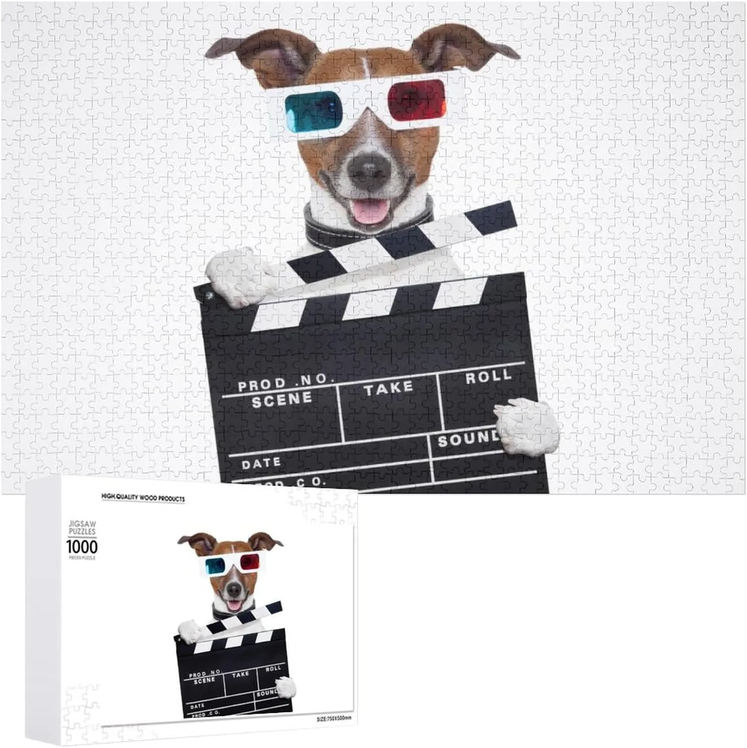 Dog ghostly charismatic Wooden Puzzles for Adults Jigsaw Puzzle for Couple Christmas Valentine's Day with Storage Box 3D Glasses Tv Movie 
