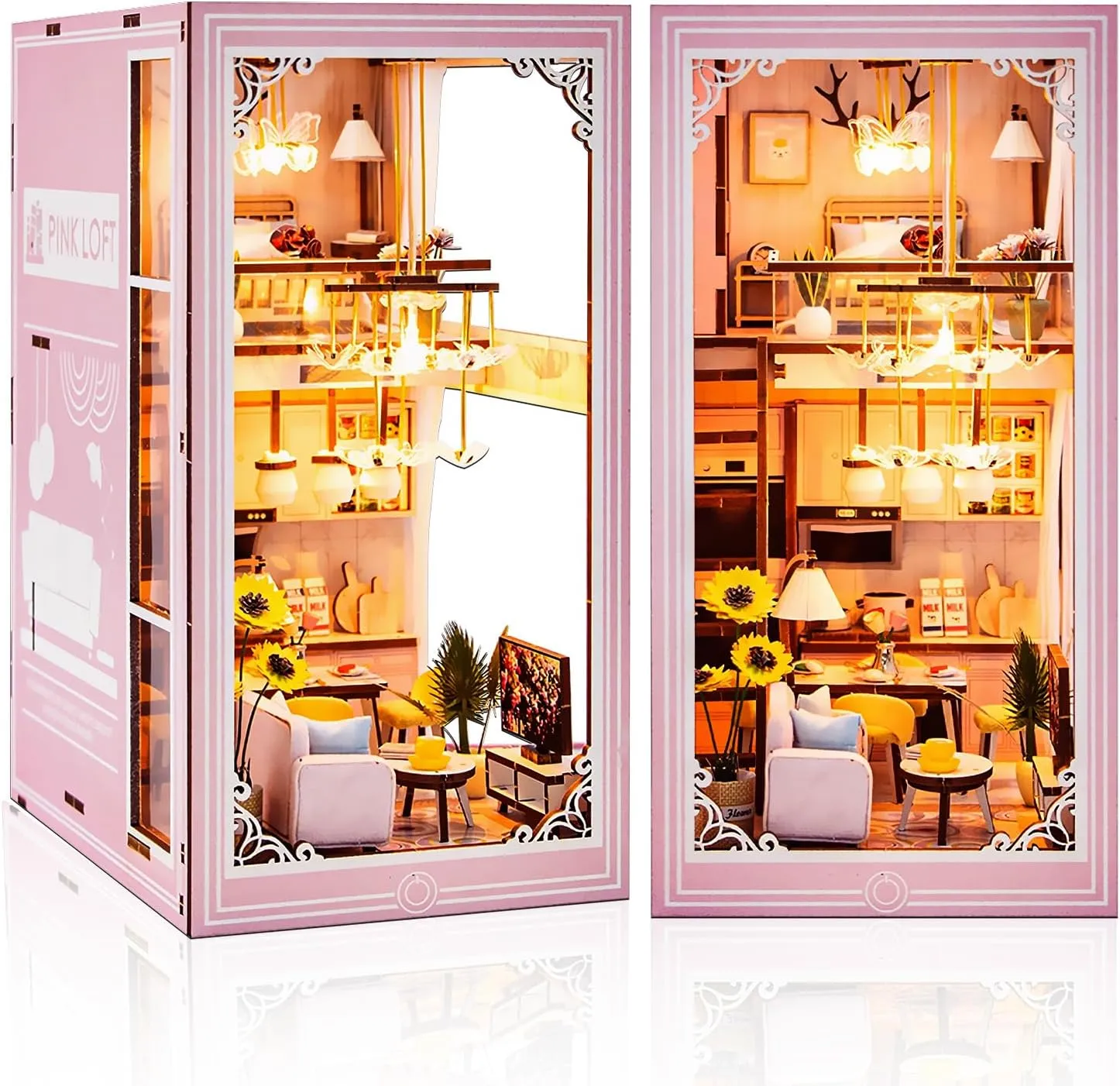 Dollhouse Kit for Adults to Build, Wooden Bookends, Birthday ellipse inn Valentine Chirstmas Gift (Ladies Apartment) DIY Book Nook Kit, DIY Miniature 