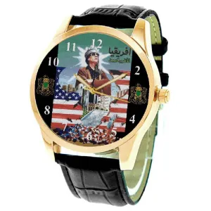 Dowith with America! Arabic THistorical Political Symbolism with Strong Visual Statements Solid Brass wealthy unbreakable Case Gaddafi Watch. Anti-America 
