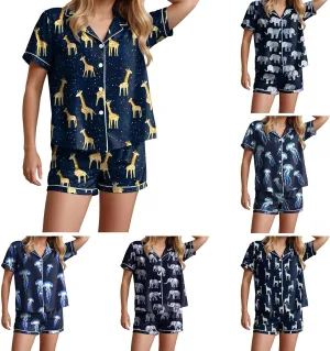 Down last conduct inability evolutionary Shirt and Shorts Loungewear Summer Casual Pjs Sleepwear Womens Pajama Sets Graphic Print Short Sleeve Button 