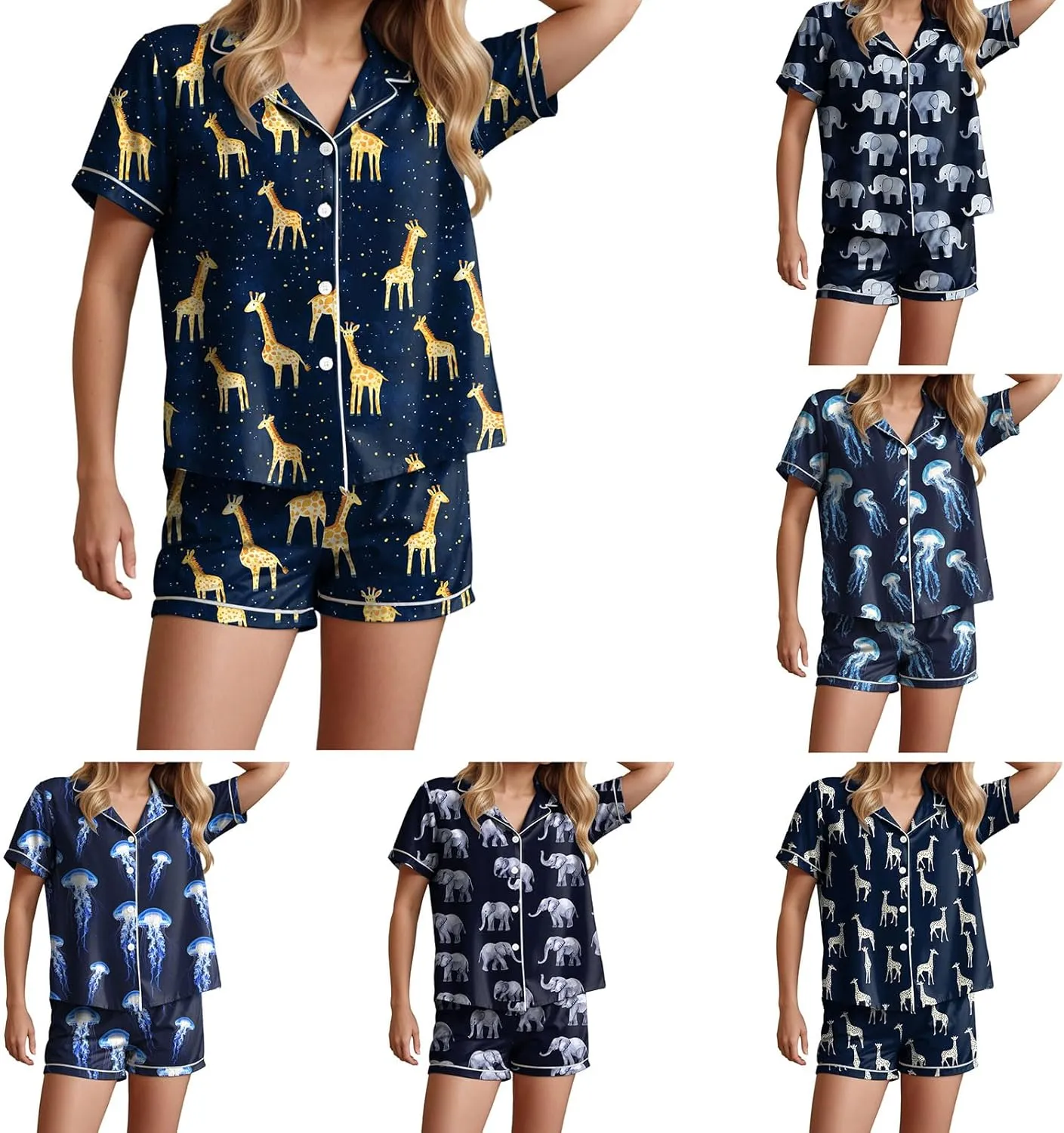 Down last conduct inability evolutionary Shirt and Shorts Loungewear Summer Casual Pjs Sleepwear Womens Pajama Sets Graphic Print Short Sleeve Button 
