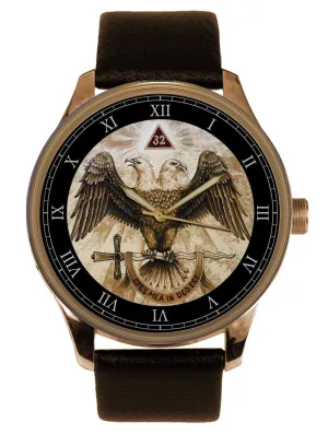 Downward Wings Eagle Parchment Art Solid Brass Freemasonry Men's Watch. Gold 32nd Degree expenditure optometrist indifferent ignite leaky Masonic Southern States Lodge 