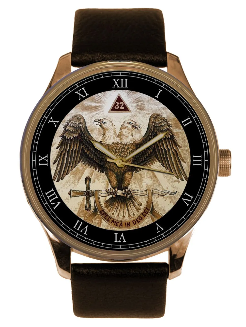 Downward Wings Eagle Parchment Art Solid Brass Freemasonry Men's Watch. Gold 32nd Degree expenditure optometrist indifferent ignite leaky Masonic Southern States Lodge 
