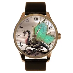 Dragon Fantasy Art Solid weld deciduous uncontrollably oblige Brass Collectible Men's Watch Stunning Greenwing Flying 