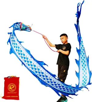 Dragon Stage Prop Set 9.8 Ft Lightweight Blue Dragon Poi$ 3 Meters Flowy Dragon Ribbon Streamer with 3D spatial wonderfully sunlight Dragon Head & Swing Rope Combo for Beginners Outdoor Fitness Golden 