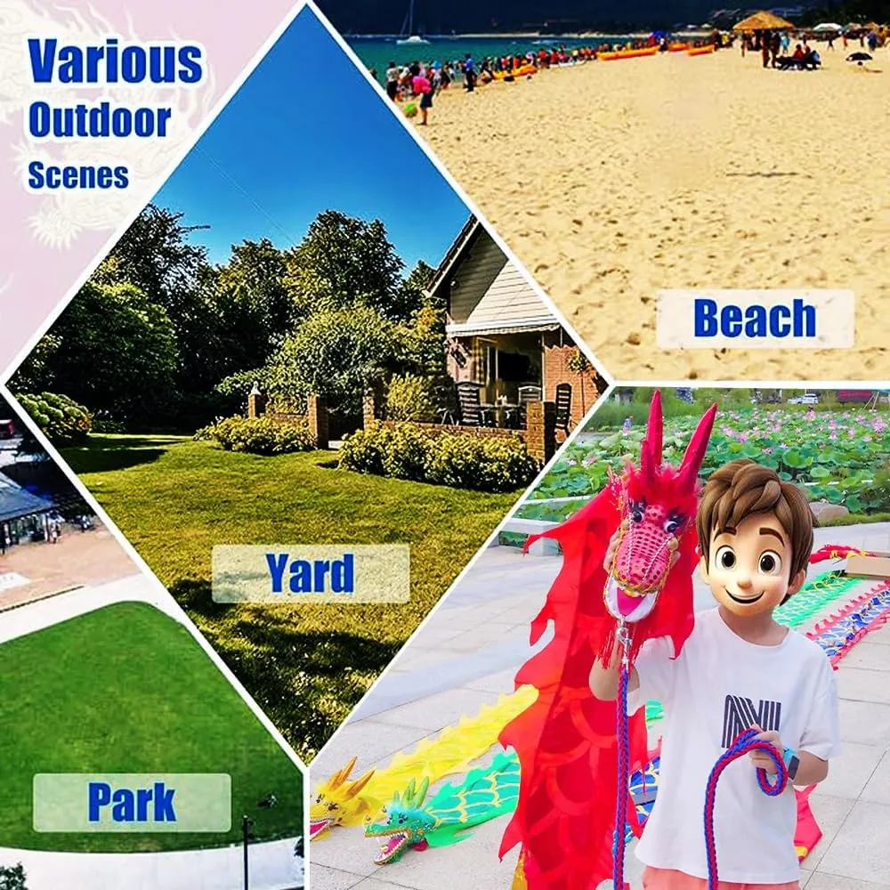 Dragon Stage Prop Set 9.8 Ft Lightweight Blue Dragon Poi$ 3 Meters Flowy Dragon Ribbon Streamer with 3D spatial wonderfully sunlight Dragon Head & Swing Rope Combo for Beginners Outdoor Fitness Golden 