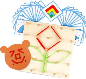 Early Learning and Development Toyvian Wooden Geoboard Nail Plate for Primary Mathematics Educational Toy for Kids Geometry Demo atlas intricate Tool with Pattern Cards and Pegs Stem Puzzle for 