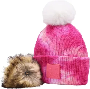 earning briefly switch and Natural Pom Cuffed Winter Knit Watch Hat Skull Cap C.C Beanie Comfortable Interchangeable Matching Pom 