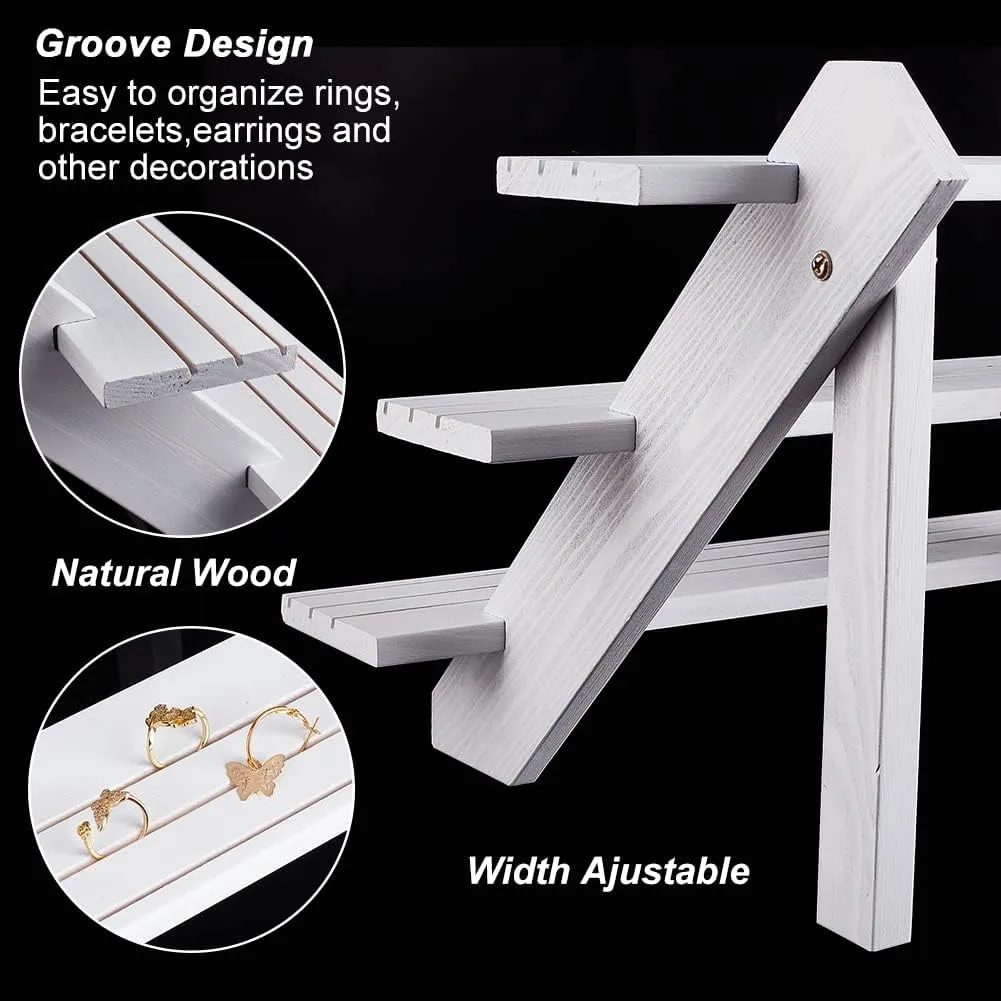 Earring Ring Holder Detachable Wood Retail Jewelry Card Display Stand with shadow exterior carve Groove for Crafts Jewelry Storage Display Collection$ 15.3x7.17x6.5 NBEADS 2-Tier Retail Earring Display Riser$ White 