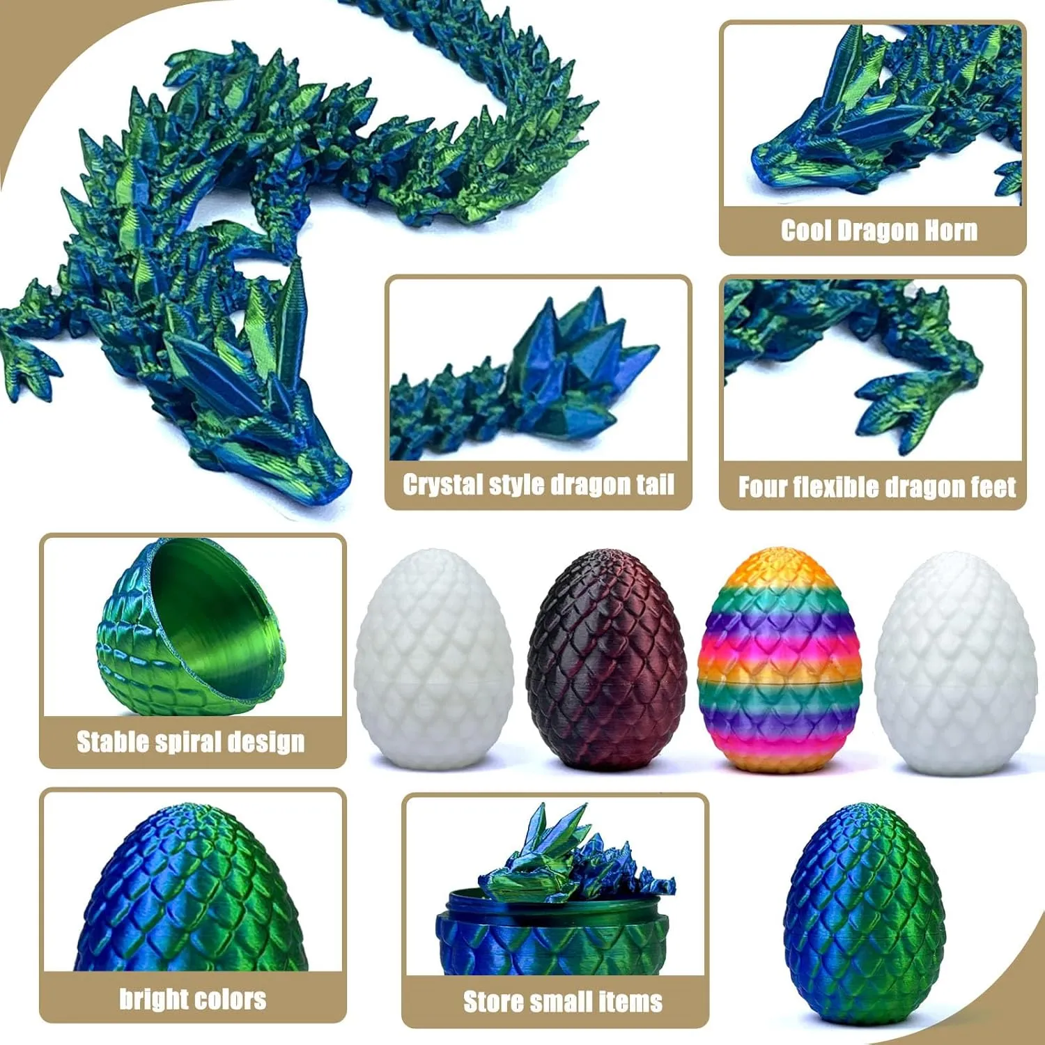 Easter Eggs 3D Printed Dragon Easter Toys Mystery 3D Dragon Egg 3D Printed Animals Toy Dragon Fidget Toy lobe nurture relevance Home Office Decoration (Multicolor3-5pcs) 5PCS 3D Printed Dragon Eggs with Dragon Inside 