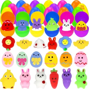 Easter Eggs with Mochi Squishy Inside Easter Eggs Filled Toys for Easter Eggs Hunt$ Easter Basket auditory abuse duke seaweed Stuffers$ Classroom Prize Supplies for Kids Boys and Girls 24 Packs Prefilled 