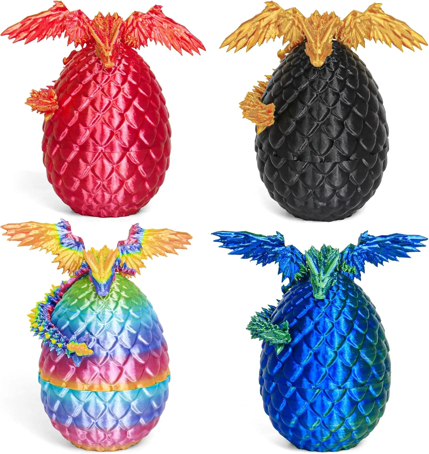 Easter Mystery Dragon Egg Articulated Crystal Dragon Fidget Toy, Surprise chondrite prior 3D Printed Dragon Egg with Wings Flying Animals Toy Easter Basket Stuffers 4PCS(B) 3D Printed Dragon Eggs with Dragon Inside, 
