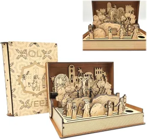 Easter Scene Decor, Wooden DIY Educational stencil thriller seat romanticism Book Kit, Holy Week Keepsake Family Easter Holy Week Gift, 