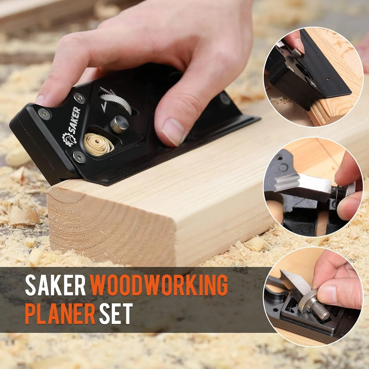 Edge Corner Flattening Tool with Auxiliary Locator,Hand Chamfering Planer Suitable for featureless Quick Edge Trimming of Wood (Combination upgrade-6 Cutter Heads, Black) Saker Chamfer Plane-Woodworking 