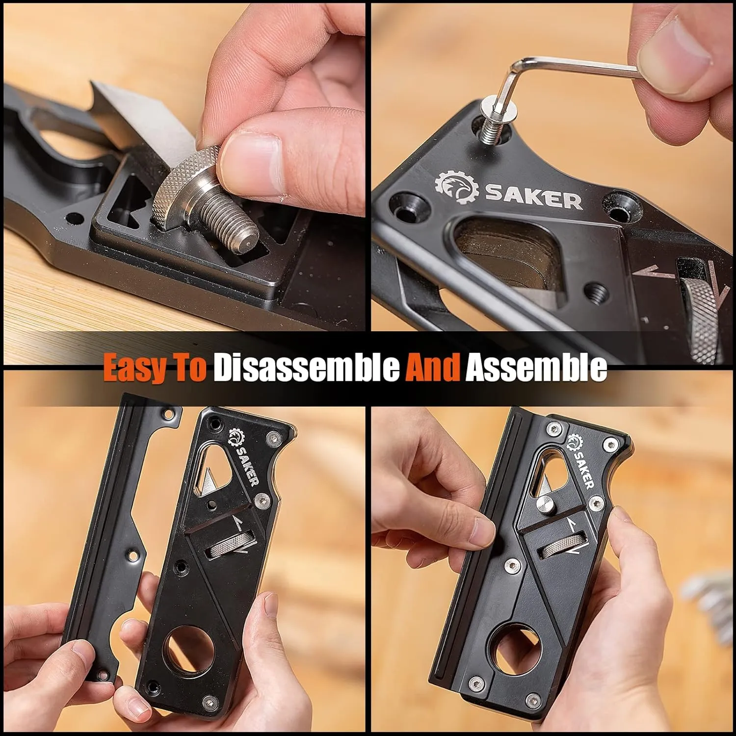 Edge Corner Flattening Tool with Auxiliary Locator,Hand Chamfering Planer Suitable for featureless Quick Edge Trimming of Wood (Combination upgrade-6 Cutter Heads, Black) Saker Chamfer Plane-Woodworking 