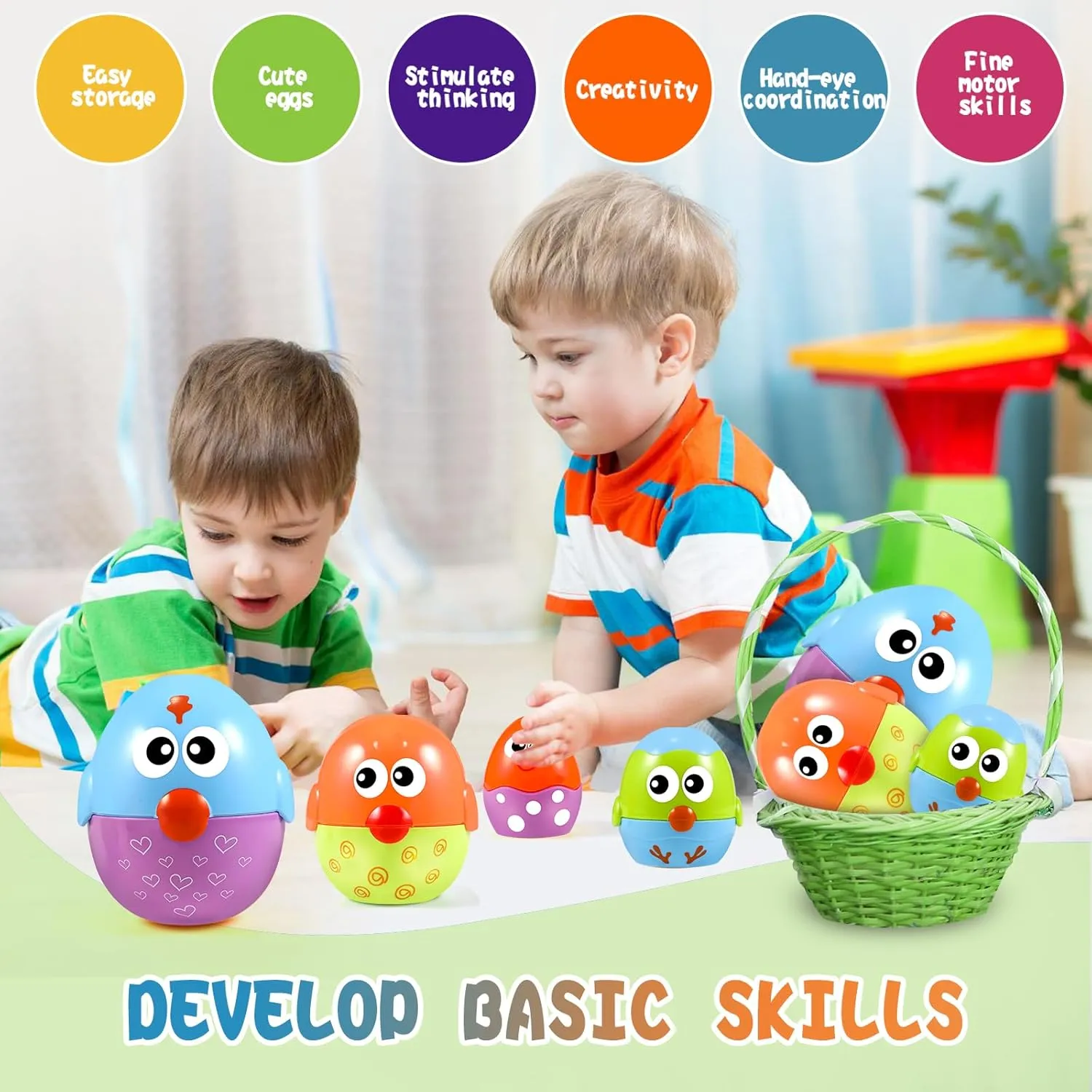 Eggs Fillable$ Easter evolutionary Gift for Girls Boys Party Favor$ Easter Hunt Party Easter Basket Stuffers for Toddler 18 months$ 2$ 3$ 4  Yr Old Kids$ 8 Pcs Nesting & Stacking Chicks Baby Matching Toys$ Plastic 