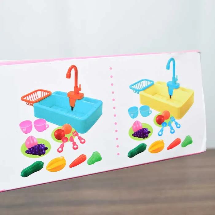Electric Kitchen Sink Toys Out Water Pretend Dishwasher with Running Water, Play Sink with Kitchen Playset