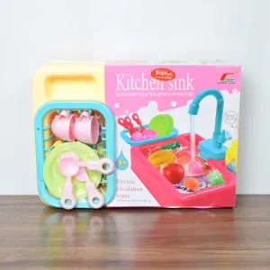 Electric Kitchen Sink Toys Out Water Pretend Dishwasher with Running Water, Play Sink with Kitchen Playset