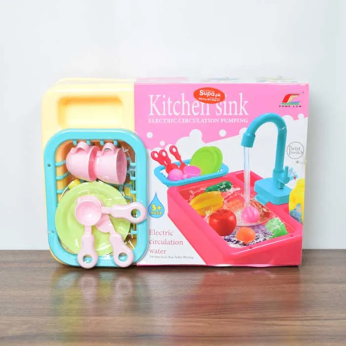 Electric Kitchen Sink Toys Out Water Pretend Dishwasher with Running Water, Play Sink with Kitchen Playset