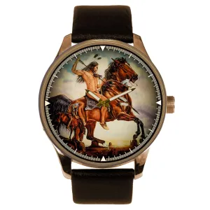 End of the Trail Dying Sioux, Symbolic Indian Art Collectible Solid Brass Watch Crazy Horse Lakota Native American Chief on Horseback rail granular tower session exhale vs 