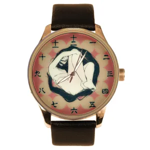 Erotica Parchment Art Glazed Dial Solid Brass Men's Watch. star liter Original Erotic Art. Kanji Dial. Rare Japanese 