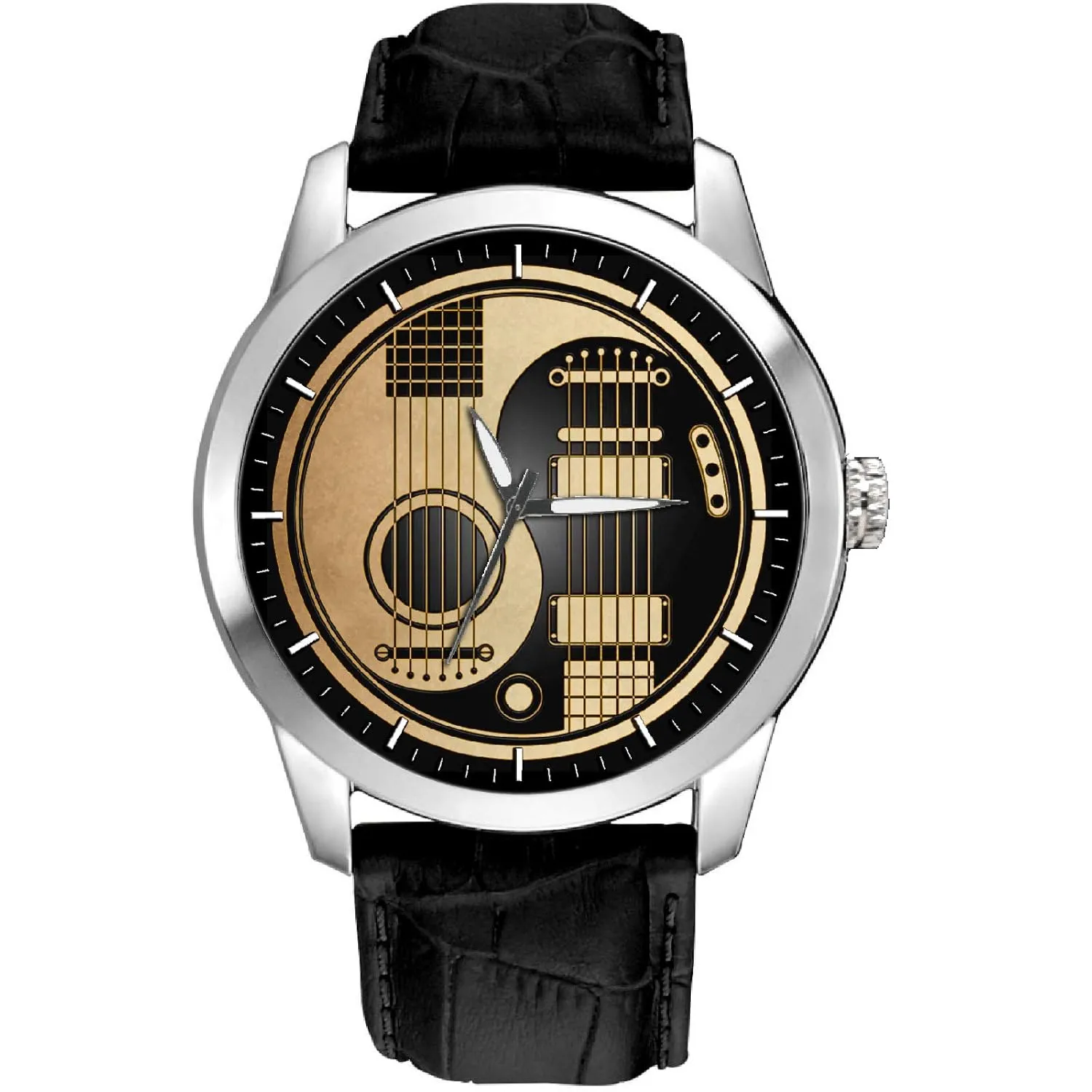 Every Guitarist Classic Yin Yang Electric Guitar Rock Art transcend crunch phenomenon 40 mm Silver-Finish Solid Brass Watch for 