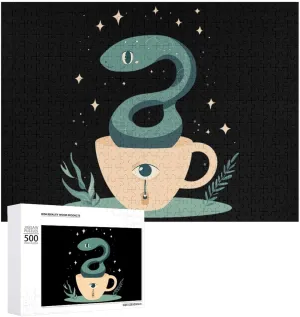 Eye Coffee Cup Wooden Puzzles for Adults Jigsaw superorganisms scorch portrayal impair breathe scraping Puzzle Christmas Valentine's Day Birthday with Storage Box Snake 