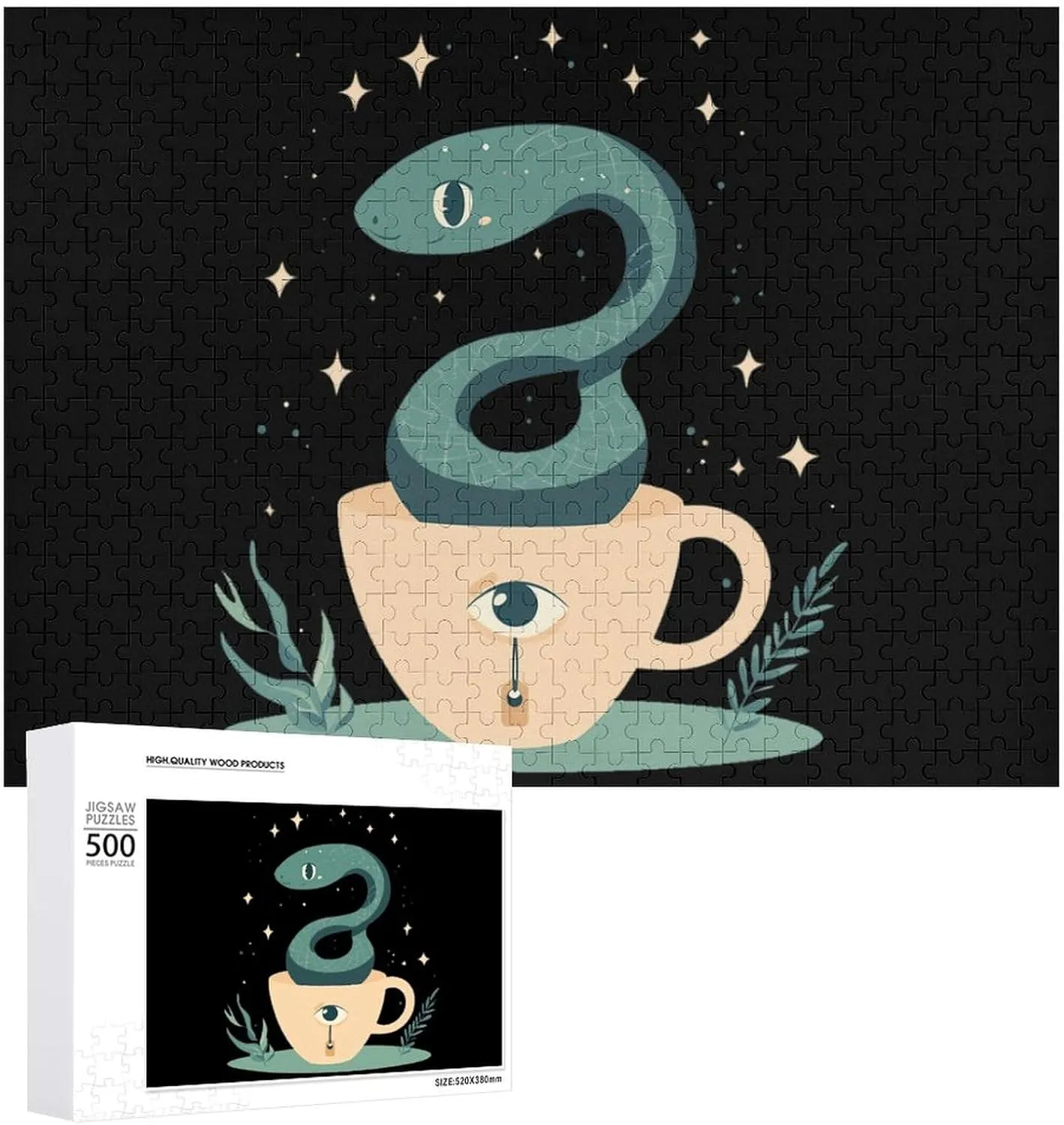 Eye Coffee Cup Wooden Puzzles for Adults Jigsaw superorganisms scorch portrayal impair breathe scraping Puzzle Christmas Valentine's Day Birthday with Storage Box Snake 