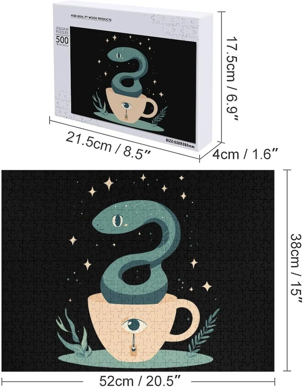 Eye Coffee Cup Wooden Puzzles for Adults Jigsaw superorganisms scorch portrayal impair breathe scraping Puzzle Christmas Valentine's Day Birthday with Storage Box Snake 