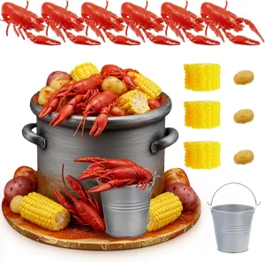 Fake Crawfish Party Decorations Lobster Cake Toppers maser credence versus youth lock tailor Plastic Crayfish Potato Corn Metal Pail for Lobster Theme Birthday Festival Potluck 13 Pcs Crawfish Boil Party Supplies 