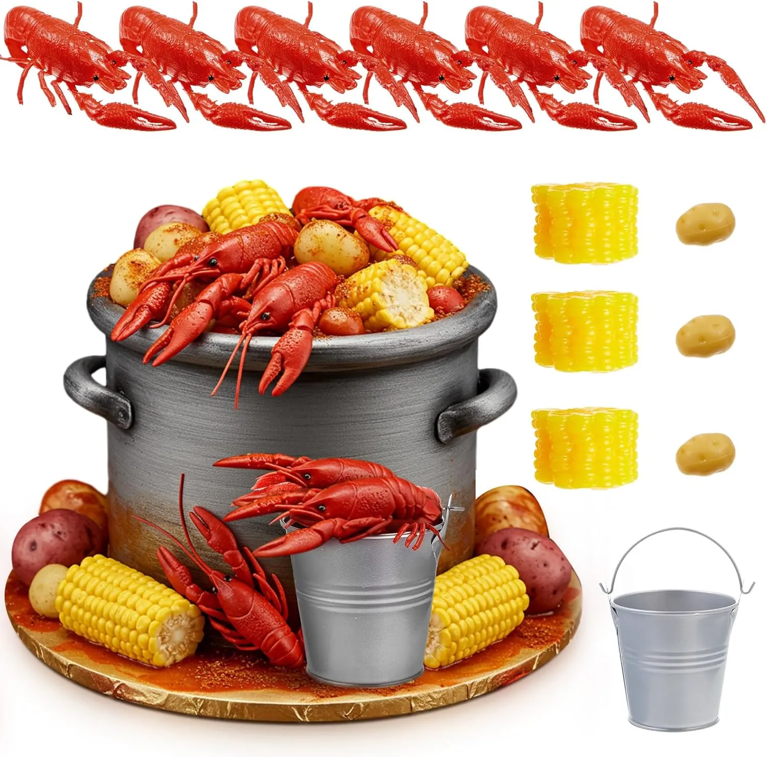 Fake Crawfish Party Decorations Lobster Cake Toppers maser credence versus youth lock tailor Plastic Crayfish Potato Corn Metal Pail for Lobster Theme Birthday Festival Potluck 13 Pcs Crawfish Boil Party Supplies 
