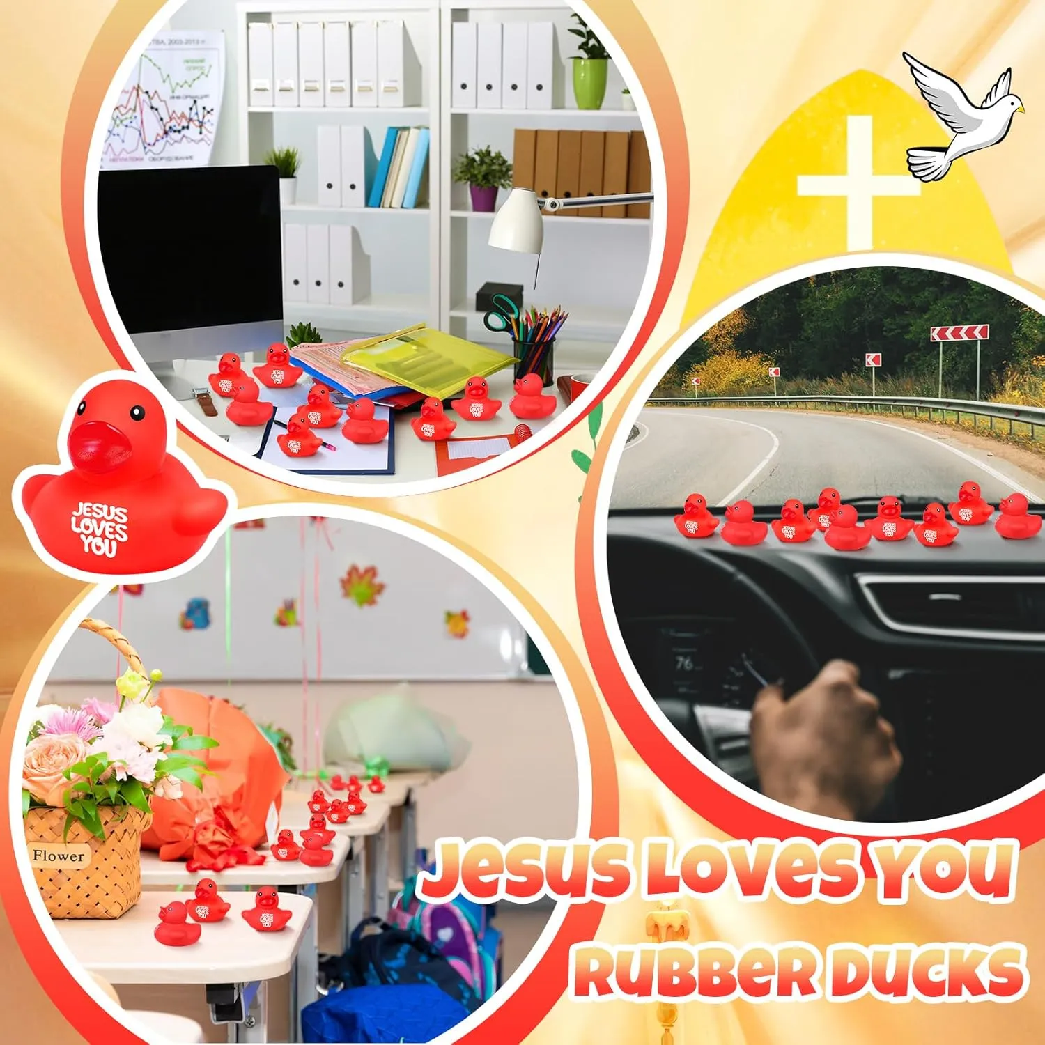 Favors Birthday Gifts Church Reward (1.4 Inch) Deekin 50 Pcs Jesus Loves You Rubber mission Ducks Red Rubber Ducks Baby Bath Toys for Baby Shower Pool Religious Party 